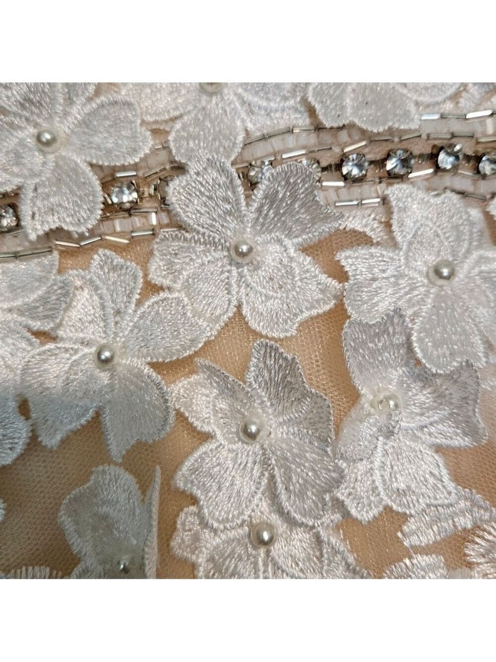 Mac Duggal Embellished Ivory and Peach Floral Appliqué Size 12 Style 22845 NWOT - Picture 7 of 16